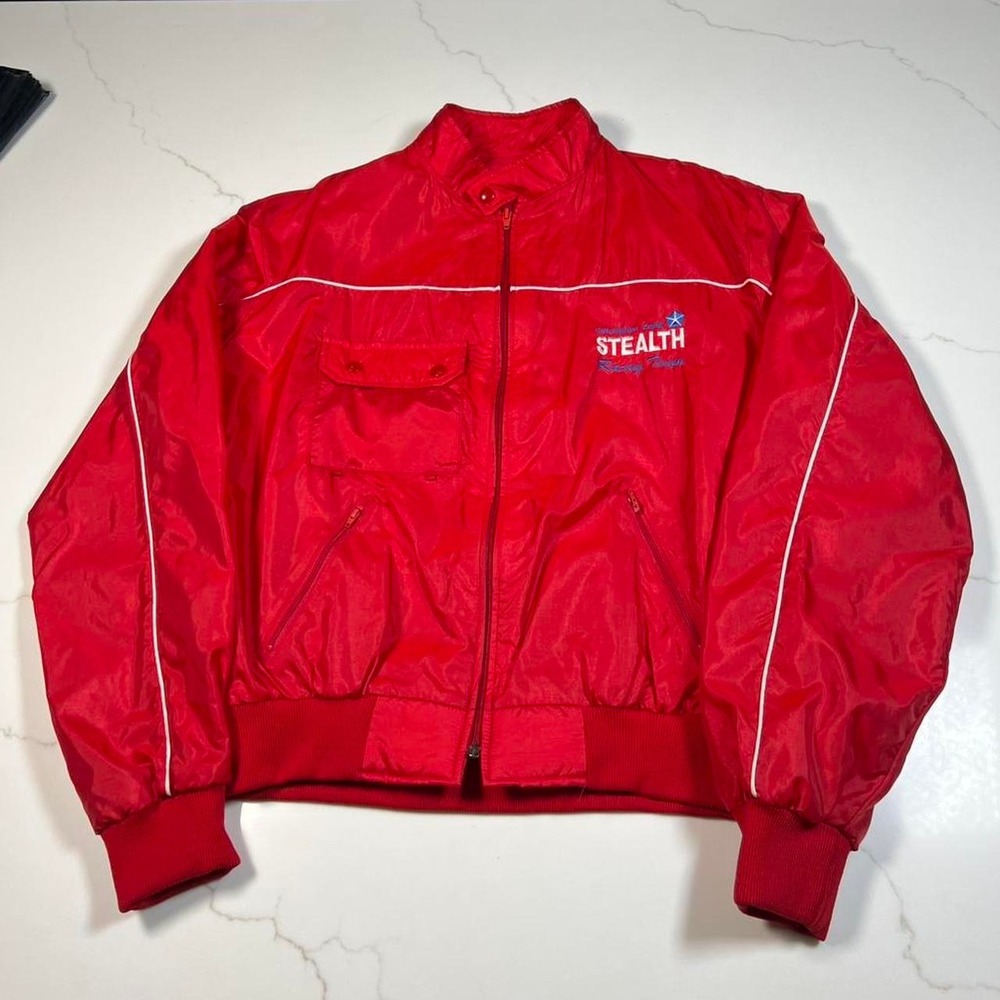 Vintage‎ 70s 80s red stealth racing striped nascar style racing bomber jacket